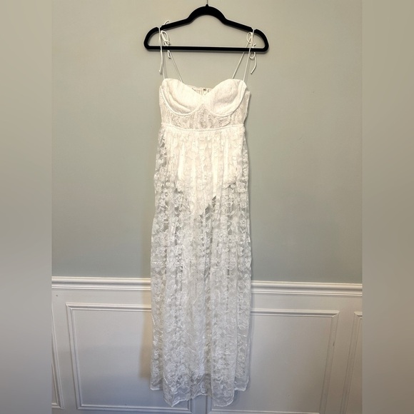 NWT For Love & Lemons Lorena Maxi Dress in White Lace Size Medium Bridal Wedding - Picture 2 of 13